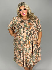 87 PSS-D {Here And Wow} Multi-Color Paisley Print Dress EXTENDED PLUS SIZE 3X 4X 5X