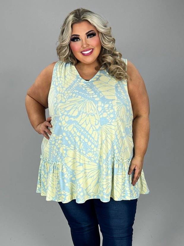 57 SV {Movement Matters} Yellow/Blue Print Top w/Ruffle EXTENDED PLUS SIZE 4X 5X 6X
