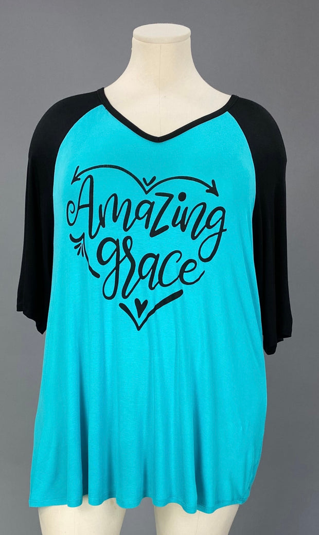 29 GT {Amazing Grace} Turquoise/Black Graphic Tee CURVY BRAND!!!  EXTENDED PLUS SIZE XL 2X 3X 4X 5X 6X