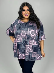 75 PQ {Flawless Paisley} Pink/Navy Paisley Babydoll Top EXTENDED PLUS SIZE 3X 4X 5X