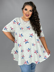 21 PSS-I {Under The Stars} Light Grey Star Print Top  EXTENDED PLUS SIZE 3X 4X 5X