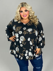 17 PQ {Cooling Down} Black/Ivory Floral V-Neck Top EXTENDED PLUS SIZE 3X 4X 5X