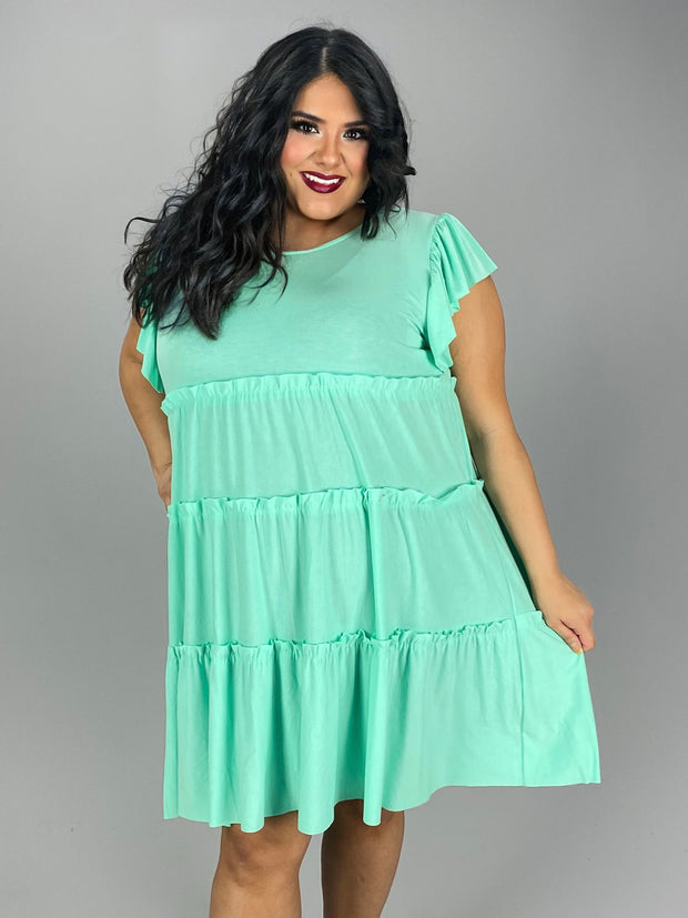 57 SSS-J {Could It Be} Mint Tiered Dress PLUS SIZE 1X 2X 3X