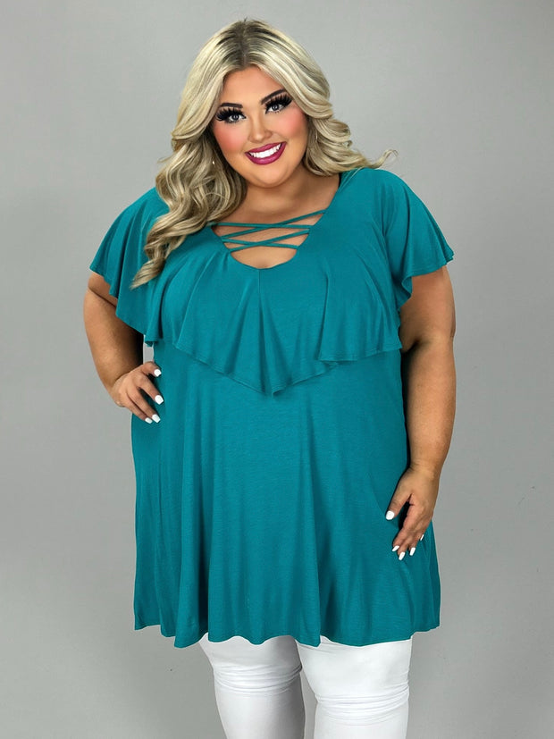 50 SSS {Impeccable Jade} Jade Criss-Cross Ruffle Tunic EXTENDED PLUS SIZE 4X 5X 6X