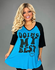 51 GT {Doing My Best Smiley} Blue/Black Graphic Tee CURVY BRAND!!!  EXTENDED PLUS SIZE XL 2X 3X 4X 5X 6X