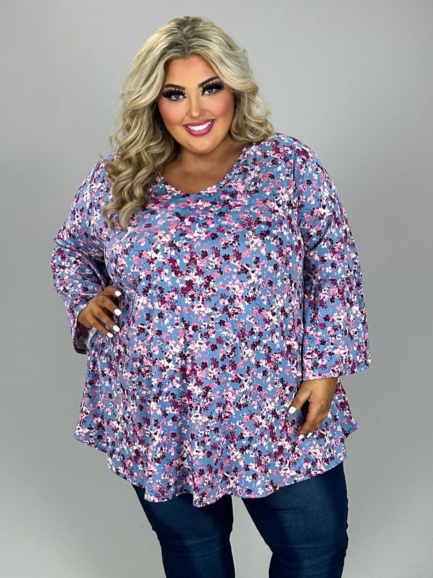 23 PQ {Finding My Niche} Blue/Plum Floral V-Neck Top EXTENDED PLUS SIZE 3X 4X 5X