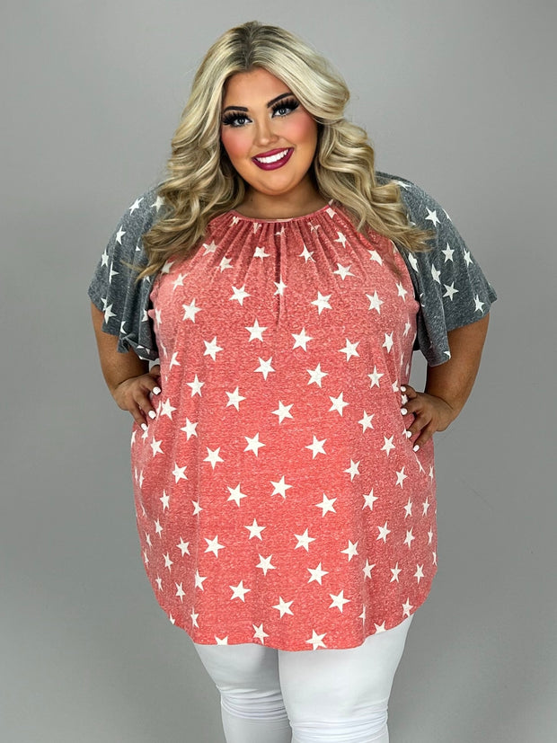 25 CP {Catch A Star} Red/Grey Star Print Top EXTENDED PLUS SIZE 4X 5X 6X