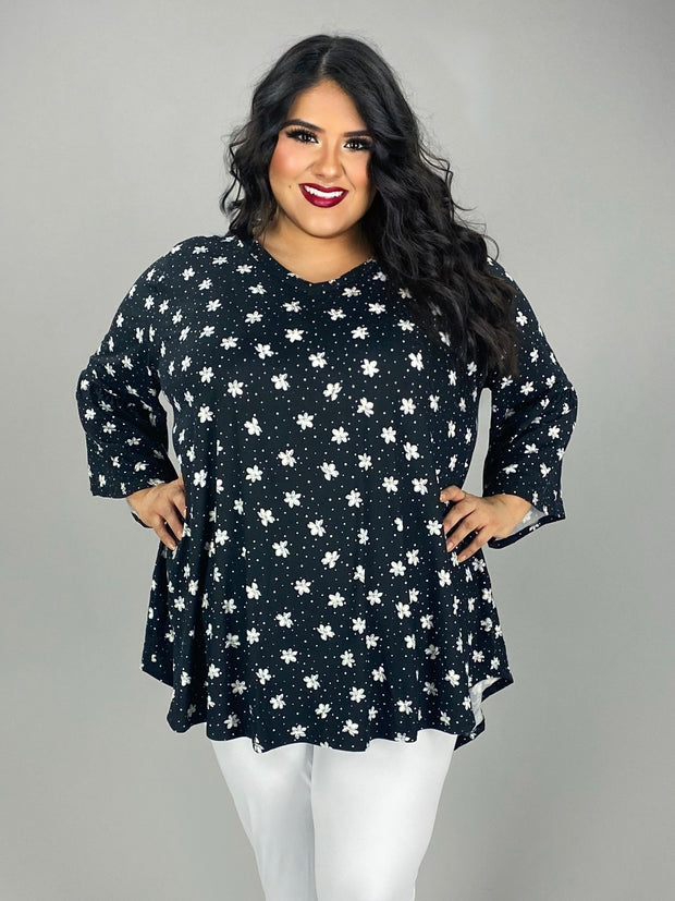 58 PQ {Keeping My Standards} Black/White Floral & Dot Top EXTENDED PLUS SIZE 3X 4X 5X