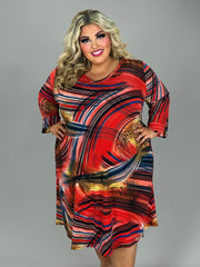 44 PQ-B {Beyond The Waves} Red/Multi-Print V-Neck Dress EXTENDED PLUS SIZE 3X 4X 5X
