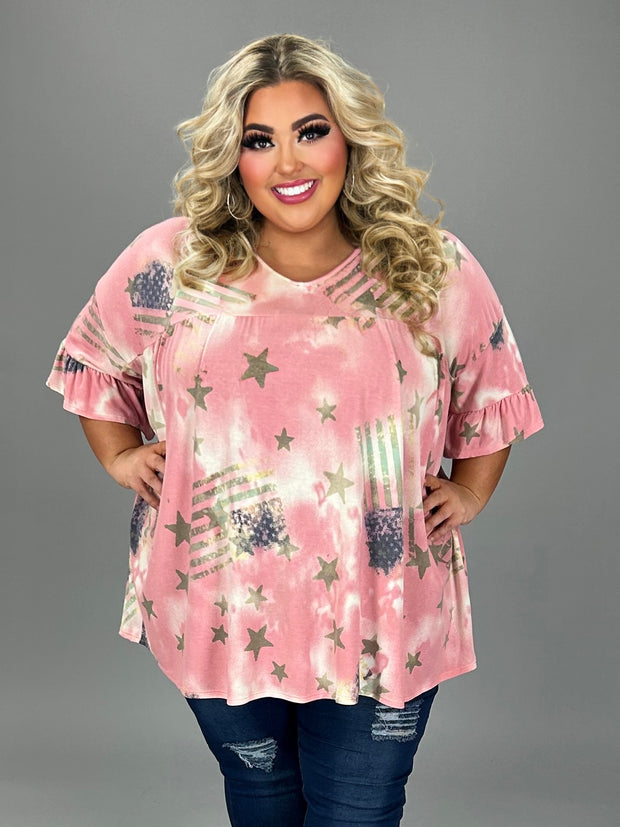63 PSS {Counting Stars} Pink Star Print Empire Top EXTENDED PLUS SIZE 4X 5X 6X