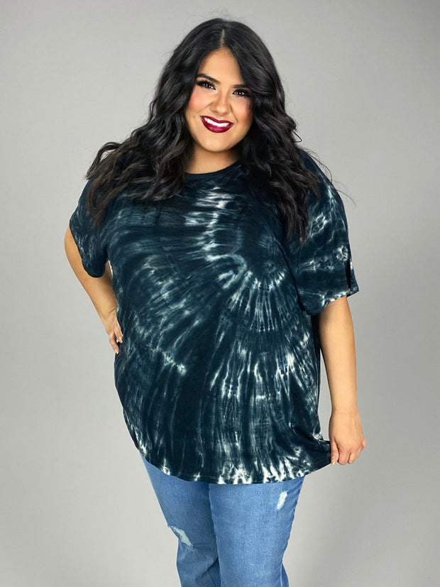 78 PSS-L {Adventures Waiting} Black Tie Dye Top PLUS SIZE 1X 2X 3X