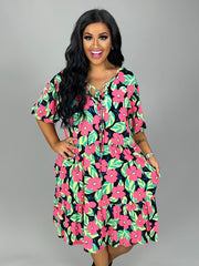 17 PSS-I {Surprise Factor} Fuchsia Floral Tiered Dress PLUS SIZE 1X 2X 3X