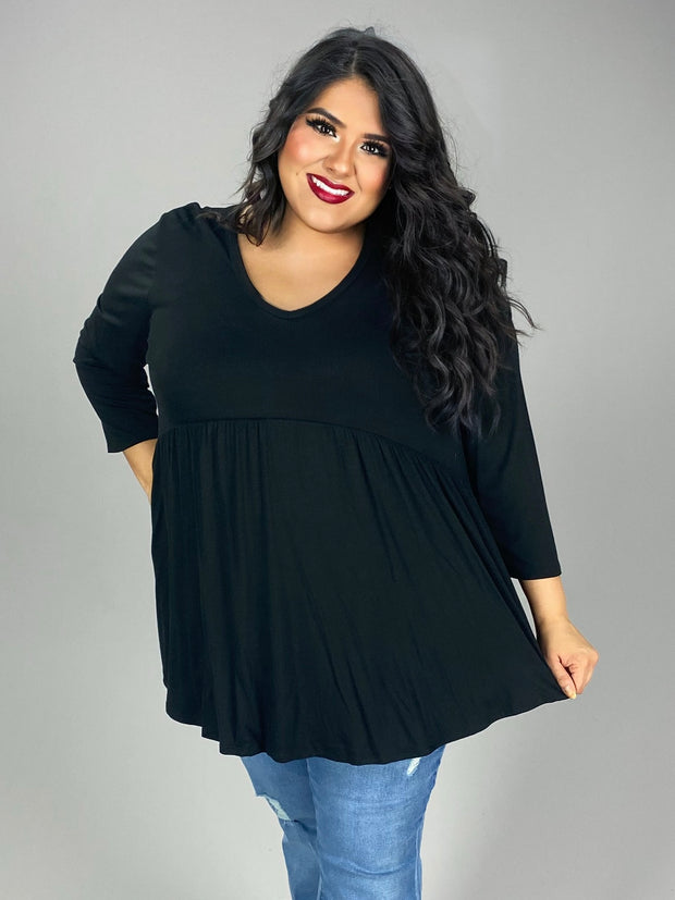 63 SQ {Without Words} Black V-Neck Babydoll Top PLUS SIZE 1X 2X 3X