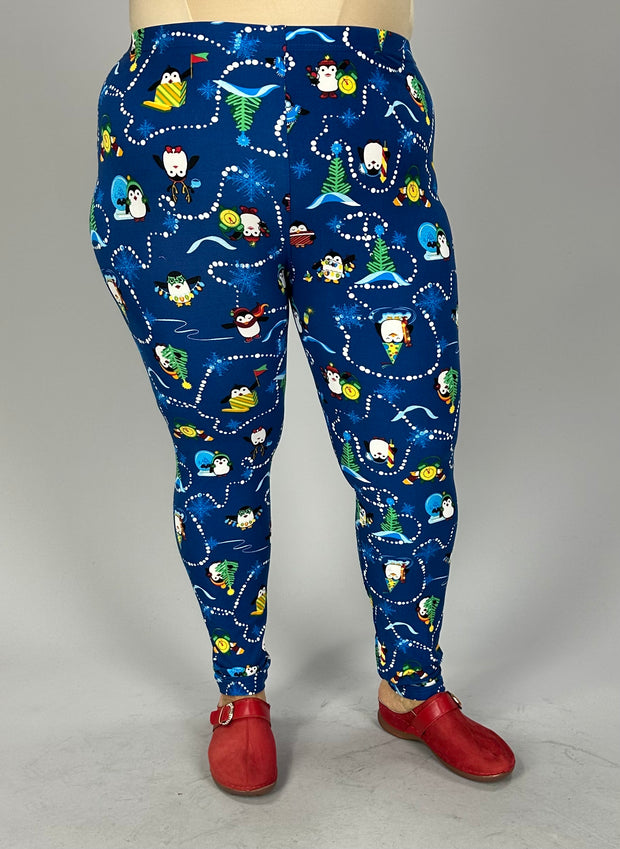 LEG-25 {Penguin Fun} Navy Penguin Print Leggings PLUS SIZE