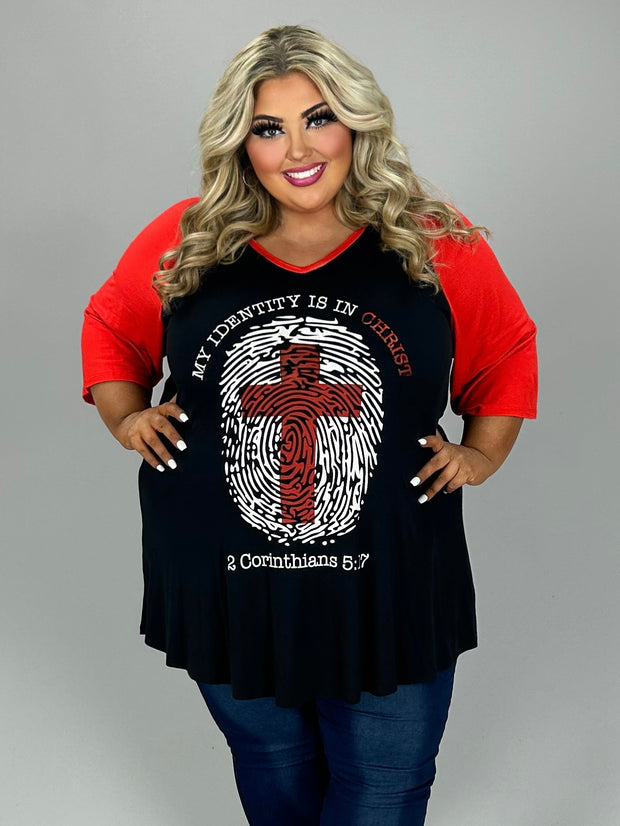 54 GT {Identity Is In Christ} Black Graphic Tee  CURVY BRAND!! EXTENDED PLUS SIZE XL 2X 3X 4X 5X 6X (May Size Down 1 Size)