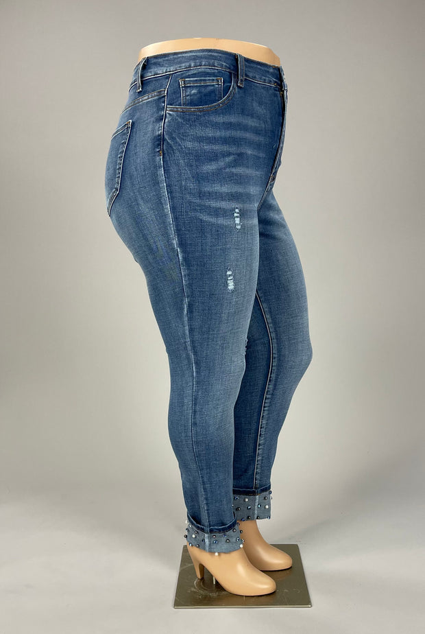 LEG-81  “VOCAL” {Jewels} Med Blue Jean w/Jewels on Cuff PLUS SIZE XL 2X 3X