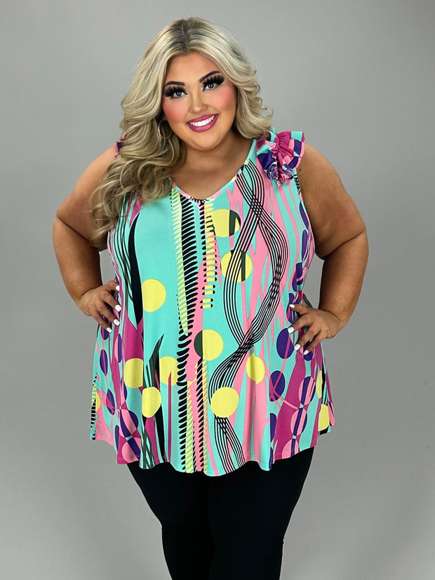 41 SV {Full Circle} Mint Circle Print V-Neck Top EXTENDED PLUS SIZE 4X 5X 6X