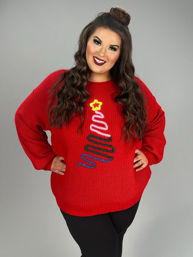 34 GT {Christmas Tree} Red Christmas Tree Sweater PLUS SIZE 1X 2X 3X