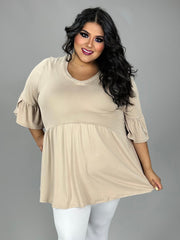 73 SQ {Capture Simplicity} Lt. Taupe V-Neck Babydoll Top EXTENDED PLUS SIZE 3X 4X 5X