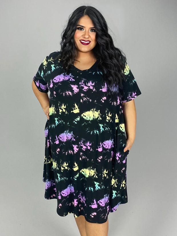 61 PSS {After Thought} Black Tie Dye V-Neck Dress EXTENDED PLUS SIZE 3X 4X 5X