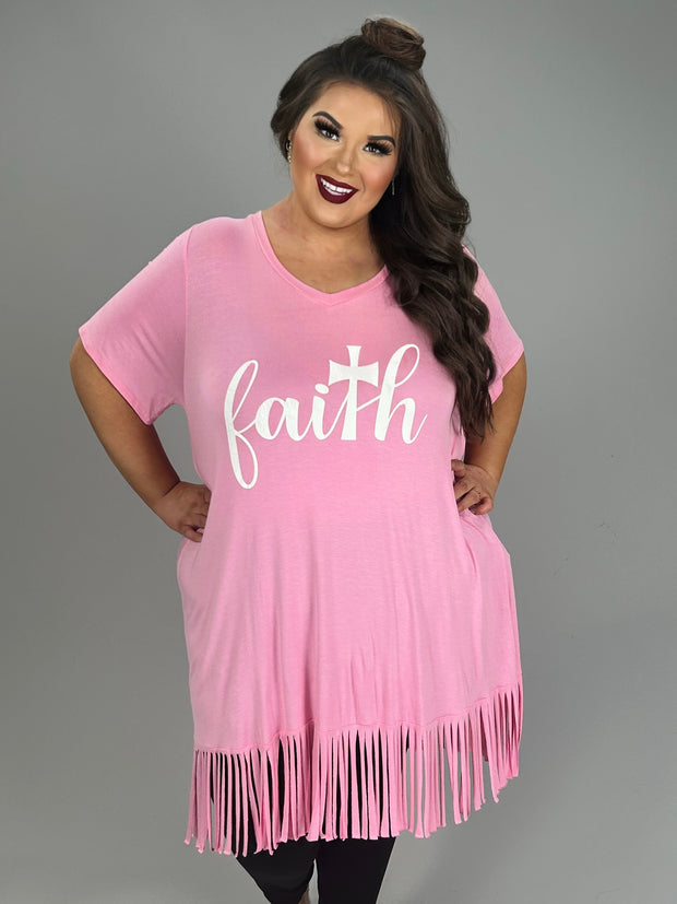 48 GT-B {Matthew 17:20} Pink "Faith" Fringed Tunic PLUS SIZE  XL 2X 3X 4X 5X 6X