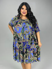 60 PSS {Around The Block} Blue Paisley Tiered Dress EXTENDED PLUS SIZE 3X 4X 5X