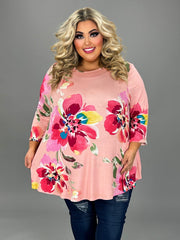 27 PQ {Bloom And Grow} Peach Large Floral Print Top EXTENDED PLUS SIZE 4X 5X 6X