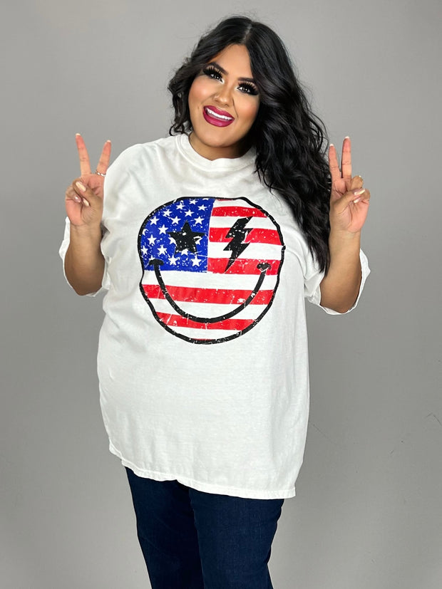 38 GT {American Smiley} Ivory Comfort Colors Graphic Tee PLUS SIZE 3X