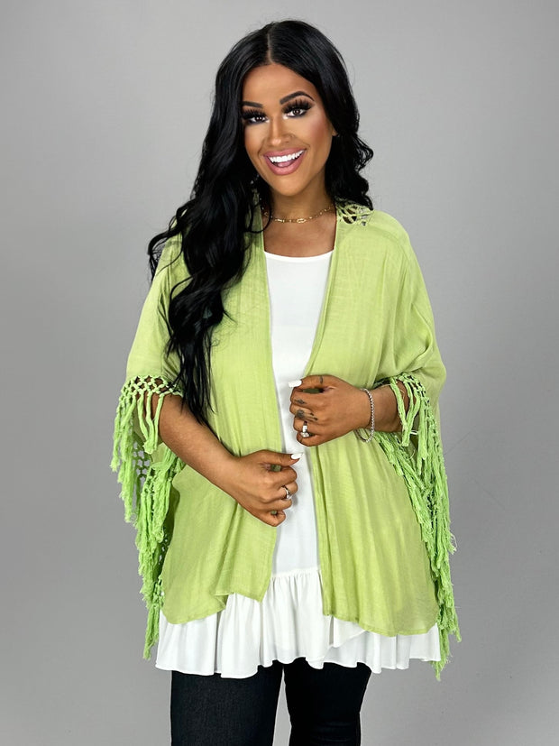 73 OT-A {Hippy At Heart} UMGEE Kiwi Green Kimono Plus Size XL/1X 1X/2X