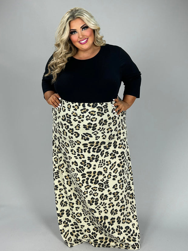 LD-P {In Your Sights} Black/Taupe Leopard Print Maxi Dress EXTENDED PLUS SIZE 3X 4X 5X