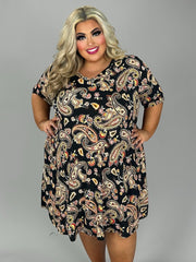 53 PSS {Small Changes} Black Paisley Print V-Neck Dress EXTENDED PLUS SIZE 3X 4X 5X