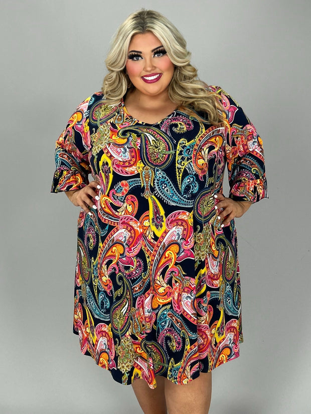 22 PQ-B {New Perspective} Multi-Color Paisley Dress EXTENDED PLUS SIZE 4X 5X 6X