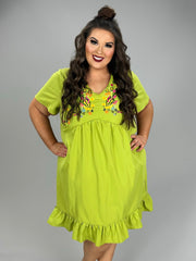 33 SD-A {Young At Heart} Lime Embroidered Dress PLUS SIZE 1X 2X 3X