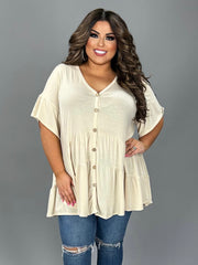 65 SSS {Certain Charm} Ivory Tiered Button Up Top PLUS SIZE 1X 2X 3X