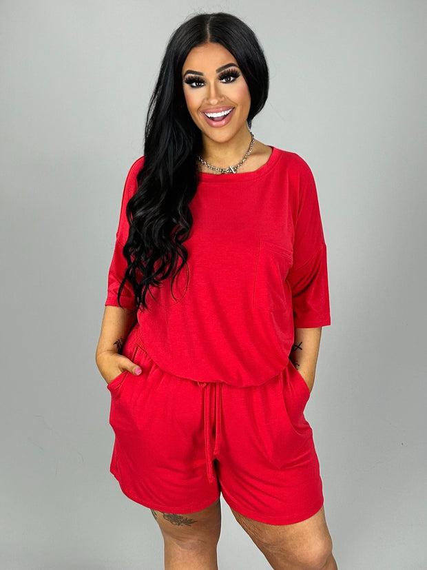 LEG-21 {Got Things To Do} Ruby Red Short Sleeve Short Set PLUS SIZE 1X 2X 3X