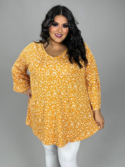 14 PQ {Romantic View} Mustard Floral V-Neck Top EXTENDED PLUS SIZE XL 2X 3X 4X 5X