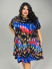 60 PSS-G {Primary Pick} Blue Red Black Printed Dress EXTENDED PLUS SIZE 3X 4X 5X