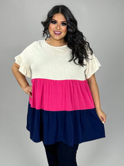 83 CP-C {Share The Joy} Fuchsia/Navy Contrast Dress PLUS 1X 2X 3X