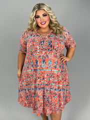 62 PSS {Rule The Runway} Coral Tribal Print V-Neck Dress EXTENDED PLUS SIZE 3X 4X 5X