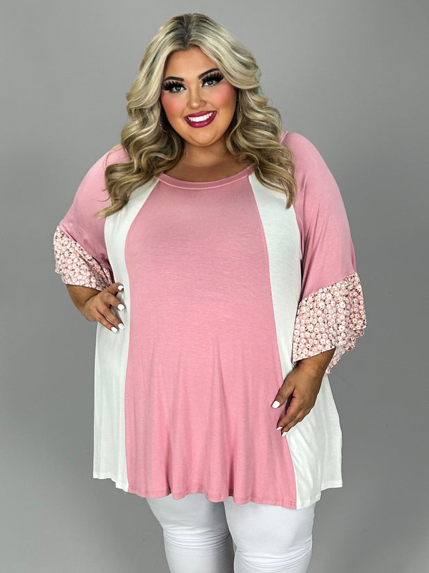 47 CP {Looking For Daisies} Blush/Ivory Floral Sleeve Tunic EXTENDED PLUS SIZE 4X 5X 6X