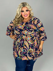 17 PQ {In Your Favor} Navy Paisley Print Babydoll Tunic EXTENDED PLUS SIZE 3X 4X 5X