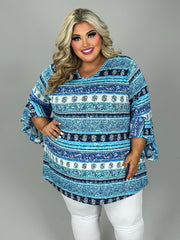 90 PQ {Strive For The Best} Blue Stripe Print V-Neck Top EXTENDED PLUS SIZE 4X 5X 6X