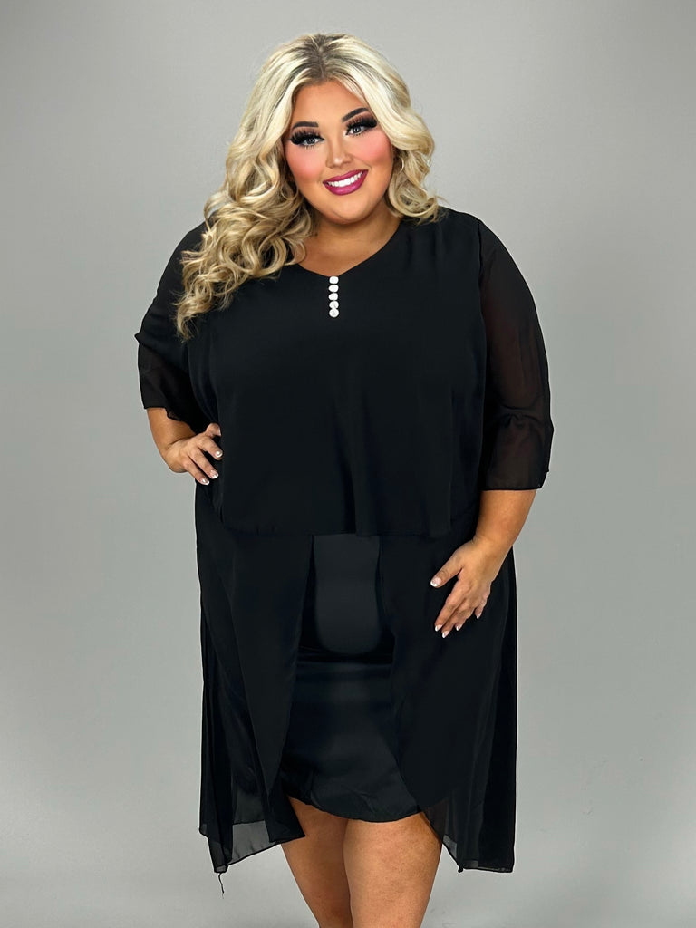LD-S {Sheer Elegance} Black Midi Dress w/Sheer Overlay CW EXTENDED PLU – Curvy Boutique Plus Size Clothing