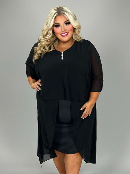 LD-S {Sheer Elegance} Black Midi Dress w/Sheer Overlay CW EXTENDED PLUS SIZE 4X LD-S {Sheer Elegance} Black Midi Dress w/Sheer Overlay CW EXTENDED PLUS SIZE 4X