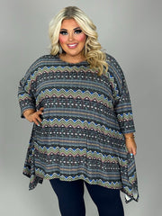 15 PQ {Tell Me A Story} Multi-Color Zig Zag Stripe Print Top EXTENDED PLUS SIZE 3X 4X 5X