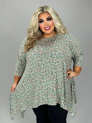 18 PQ {Blossom Bliss} Green Floral Asymmetrical Top EXTENDED PLUS SIZE 3X 4X 5X