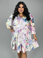 88 PQ {Bloom With A View} Ivory Floral Bird Print V-Neck Dress PLUS SIZE 1X 2X 3X