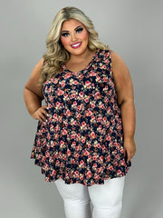100 SV {Navy Meadows} Navy Floral V-Neck Top EXTENDED PLUS SIZE 2X 3X 4X TRUE TO SIZE !!!