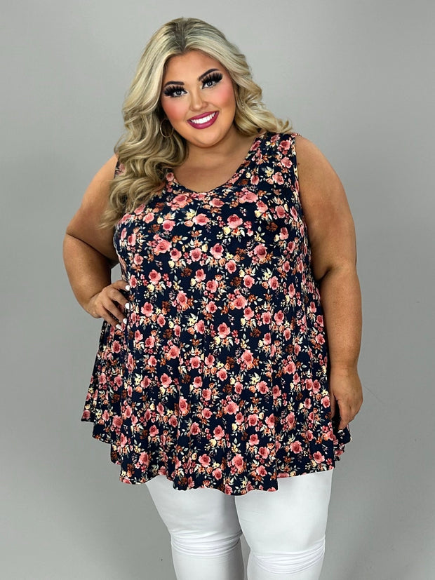 100 SV {Navy Meadows} Navy Floral V-Neck Top EXTENDED PLUS SIZE 2X 3X 4X TRUE TO SIZE !!!