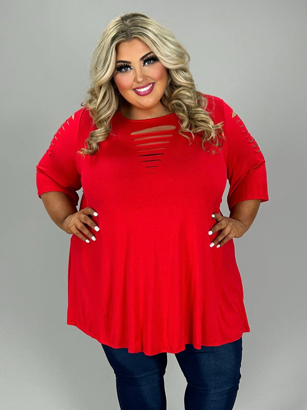 56 SSS {A Cut Above}  Red Laser Cut Tunic CURVY BRAND!!!  EXTENDED PLUS SIZE 4X 5X 6X (May Size Down 1 Size)